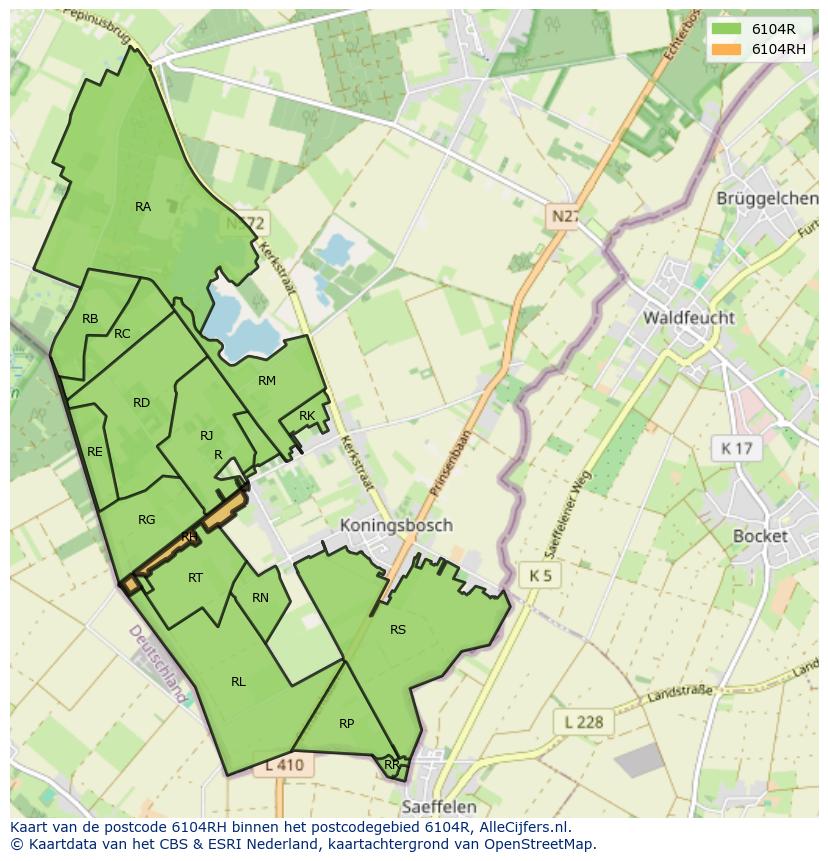 Afbeelding van het postcodegebied 6104 RH op de kaart.