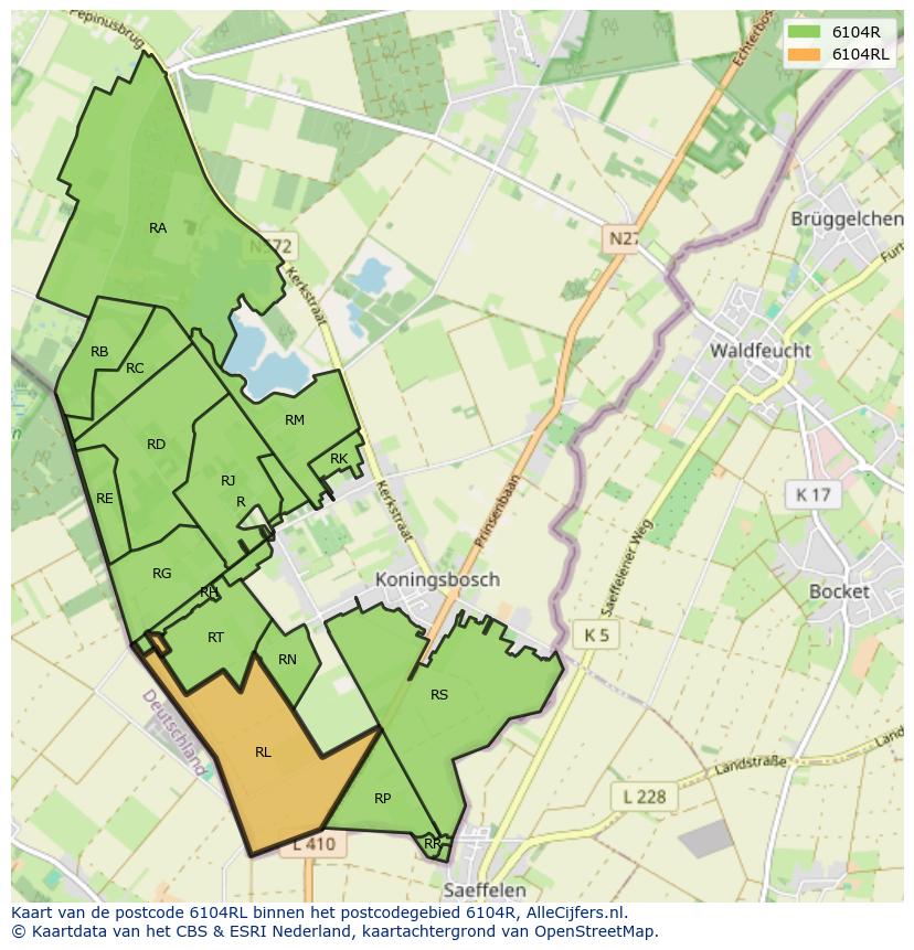 Afbeelding van het postcodegebied 6104 RL op de kaart.