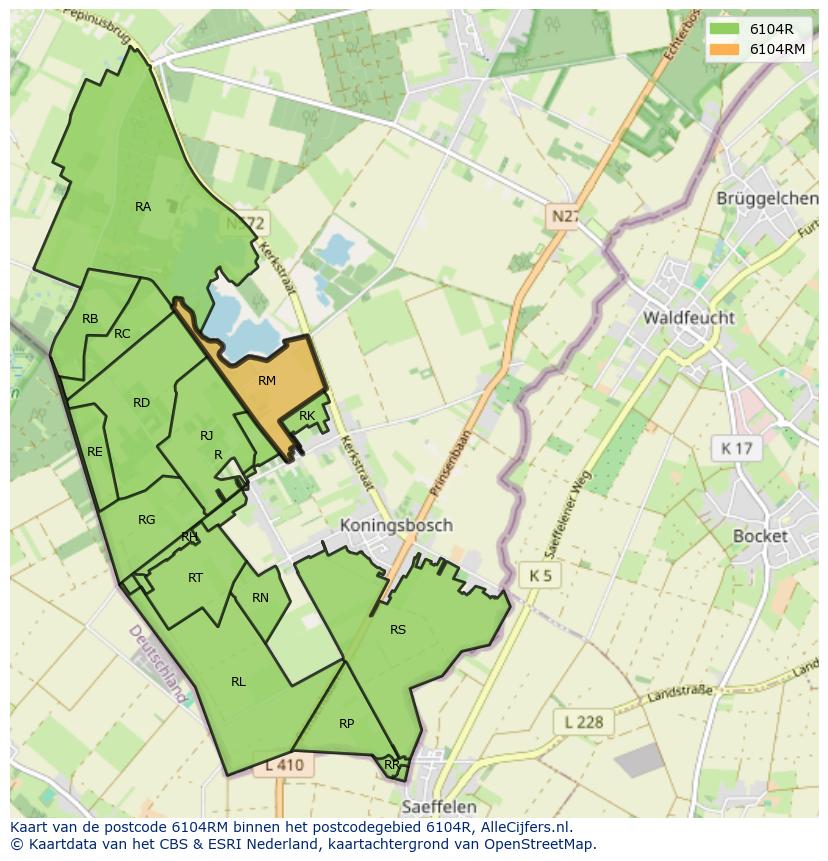 Afbeelding van het postcodegebied 6104 RM op de kaart.
