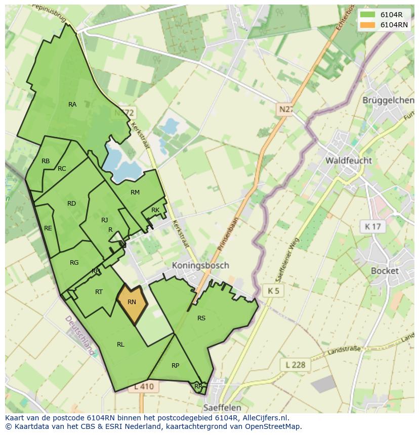 Afbeelding van het postcodegebied 6104 RN op de kaart.