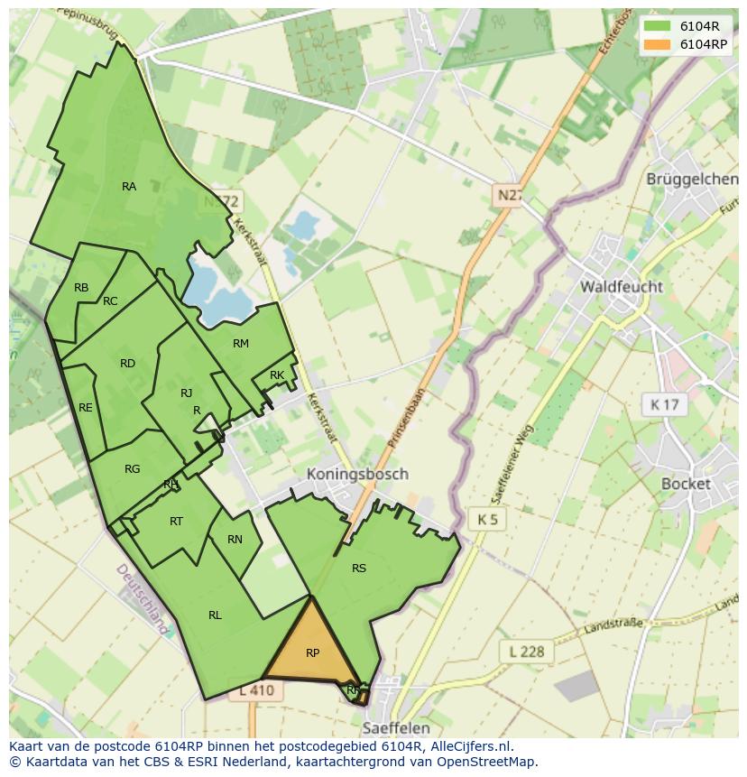 Afbeelding van het postcodegebied 6104 RP op de kaart.
