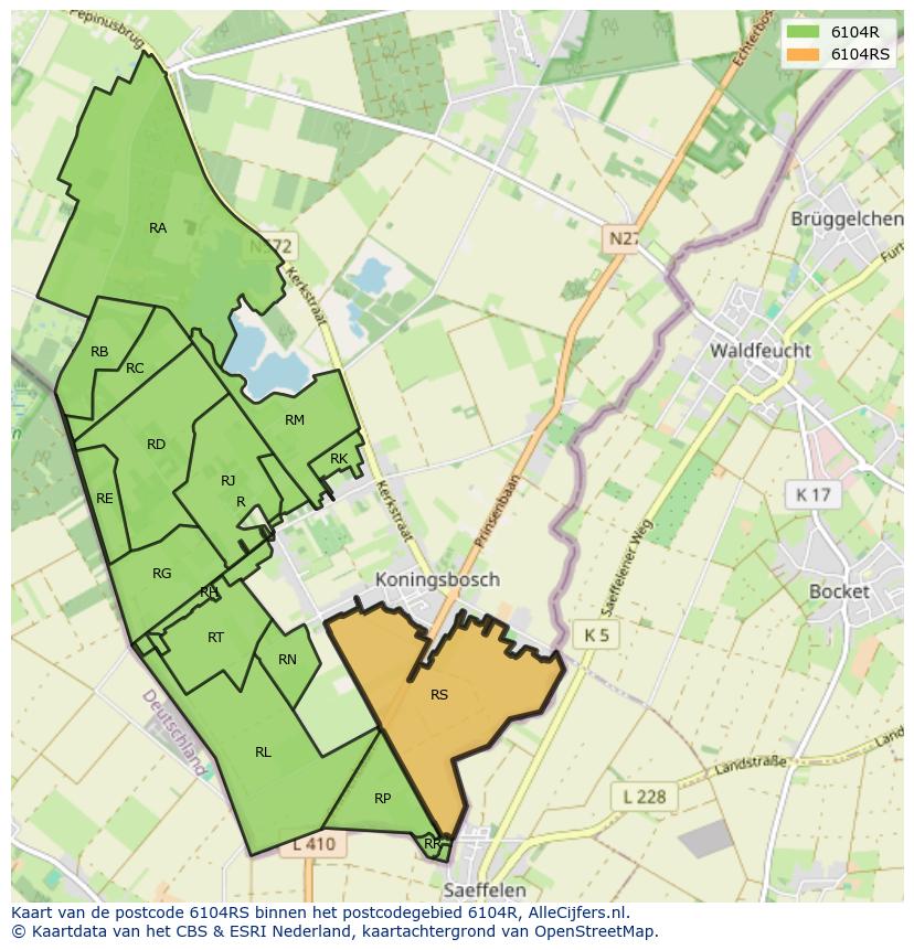 Afbeelding van het postcodegebied 6104 RS op de kaart.