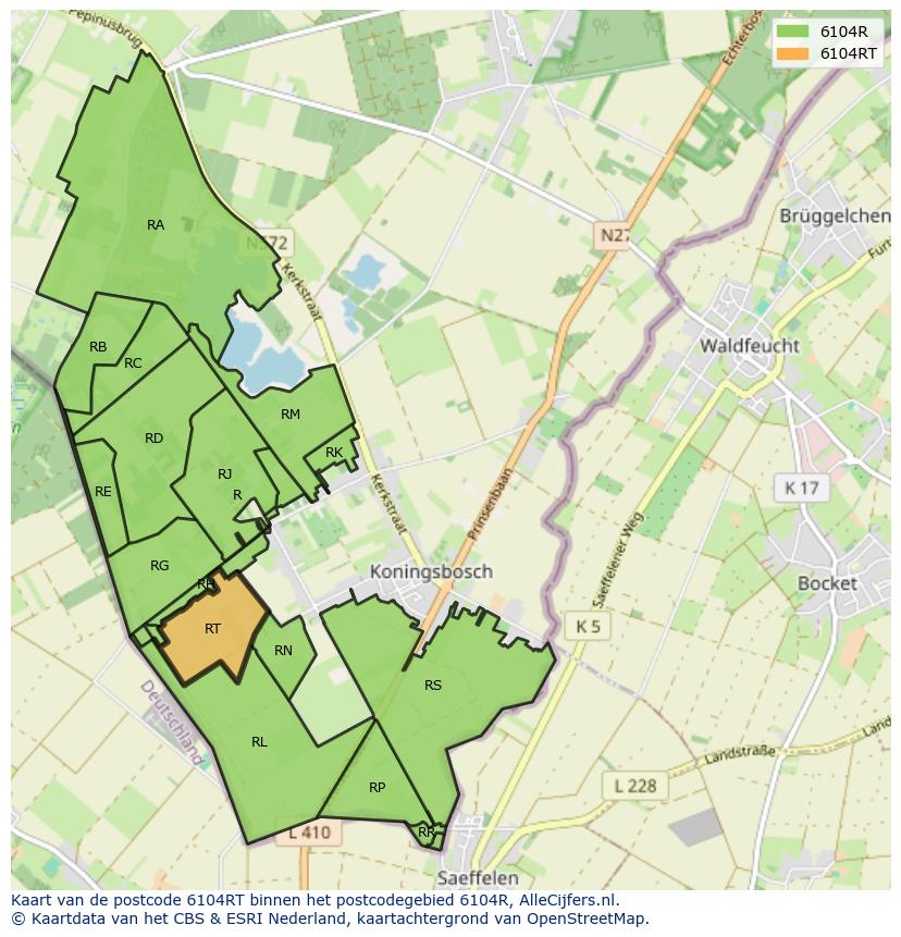 Afbeelding van het postcodegebied 6104 RT op de kaart.