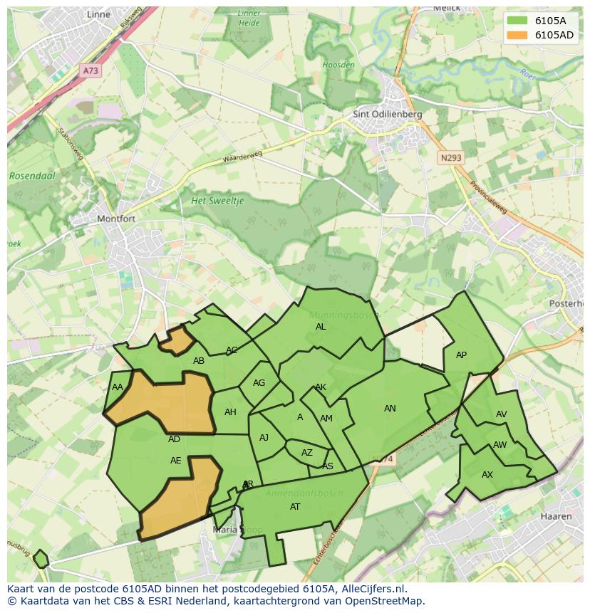 Afbeelding van het postcodegebied 6105 AD op de kaart.