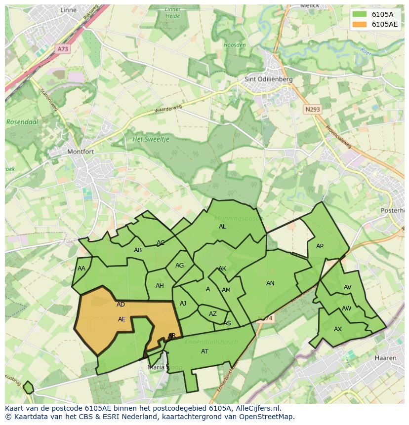 Afbeelding van het postcodegebied 6105 AE op de kaart.