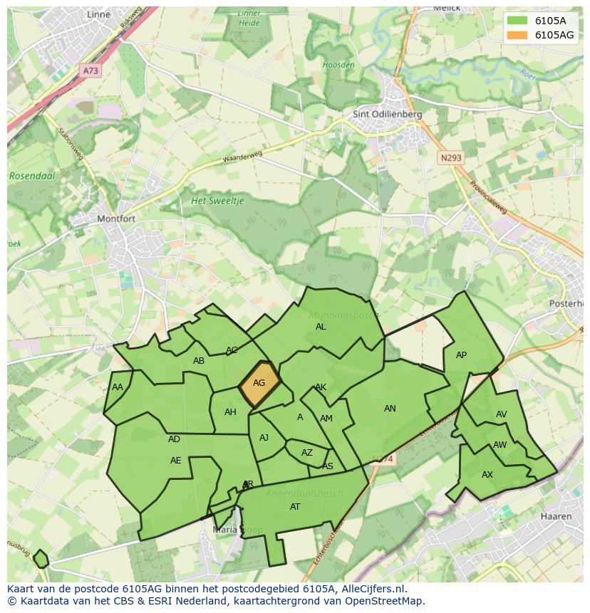 Afbeelding van het postcodegebied 6105 AG op de kaart.