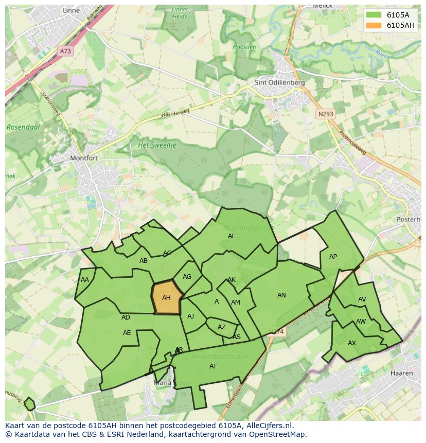 Afbeelding van het postcodegebied 6105 AH op de kaart.