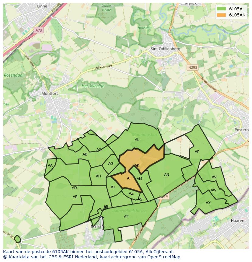 Afbeelding van het postcodegebied 6105 AK op de kaart.