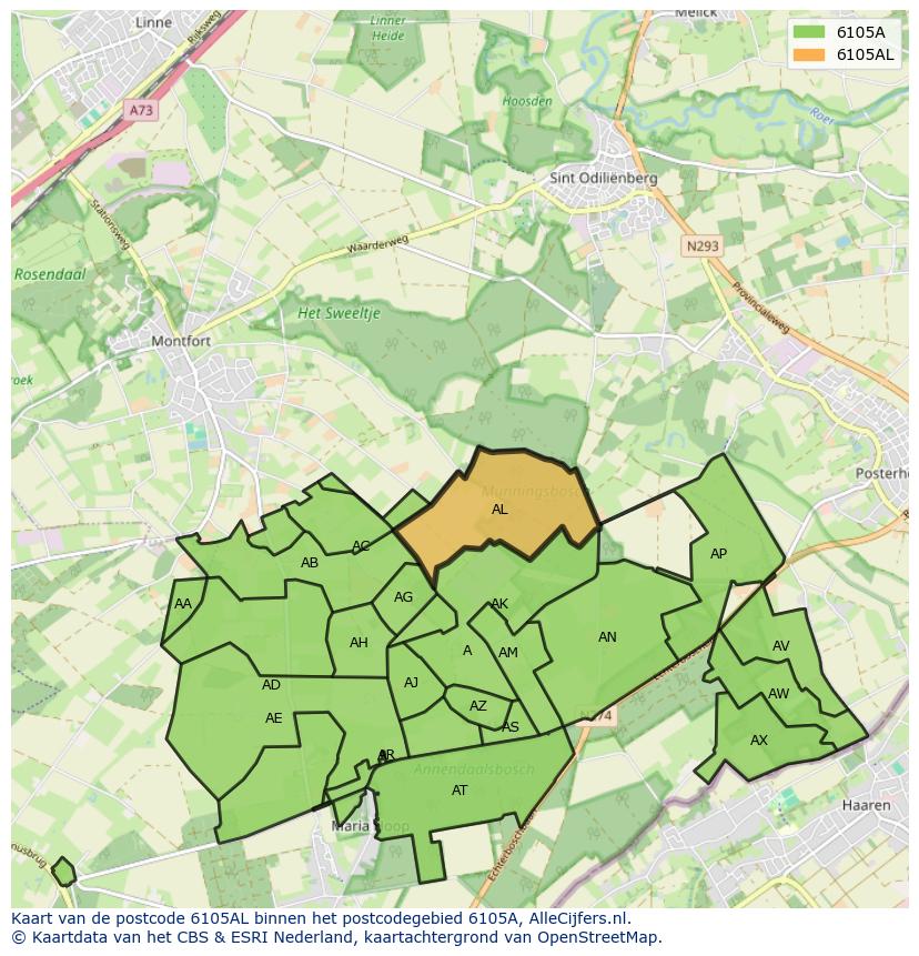 Afbeelding van het postcodegebied 6105 AL op de kaart.