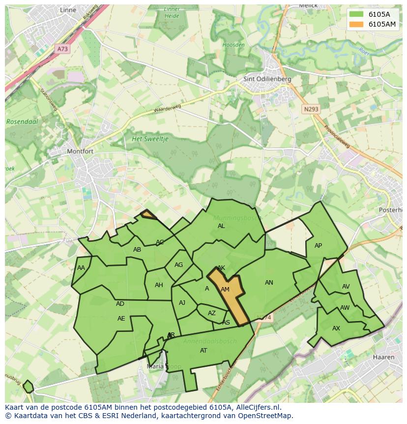 Afbeelding van het postcodegebied 6105 AM op de kaart.