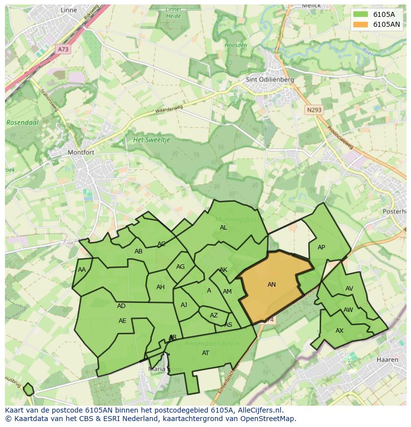 Afbeelding van het postcodegebied 6105 AN op de kaart.