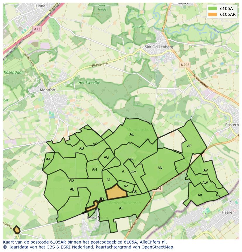 Afbeelding van het postcodegebied 6105 AR op de kaart.