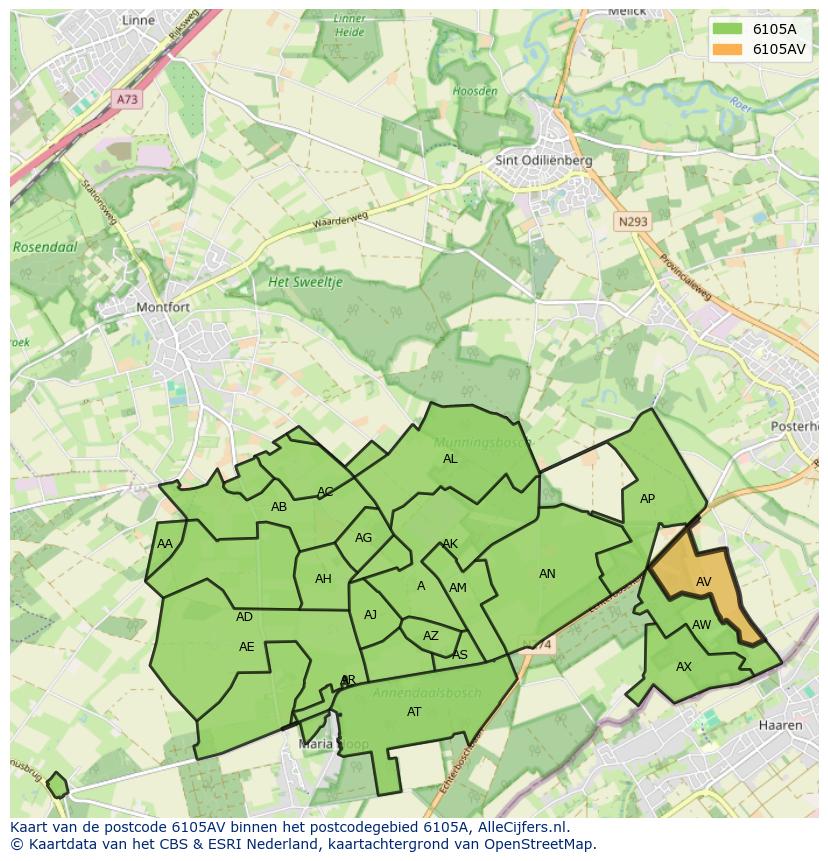 Afbeelding van het postcodegebied 6105 AV op de kaart.