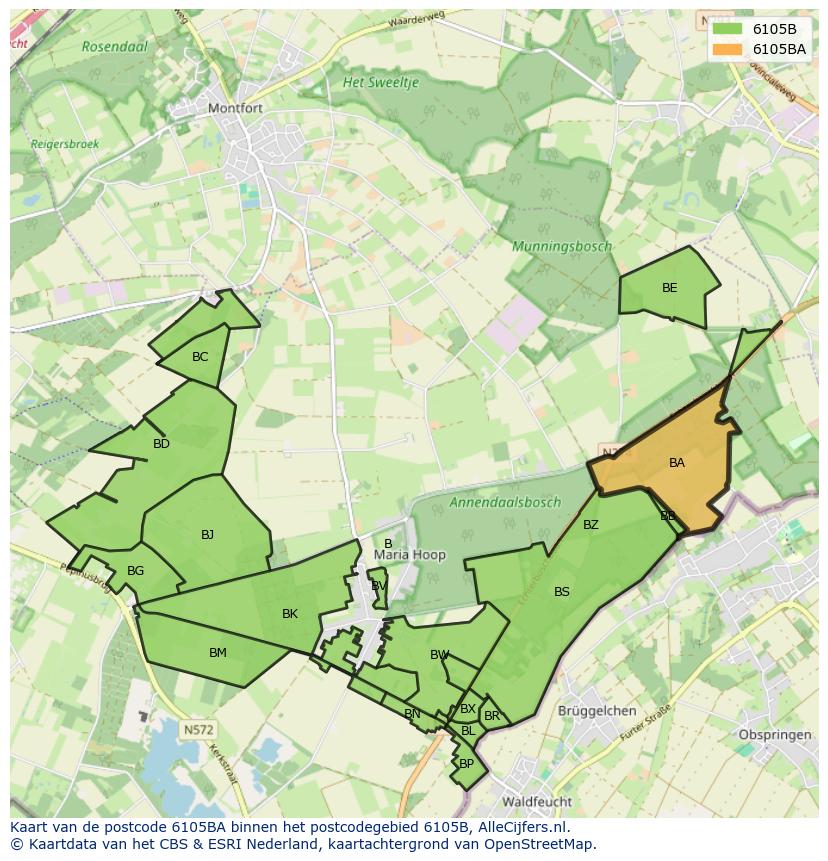 Afbeelding van het postcodegebied 6105 BA op de kaart.