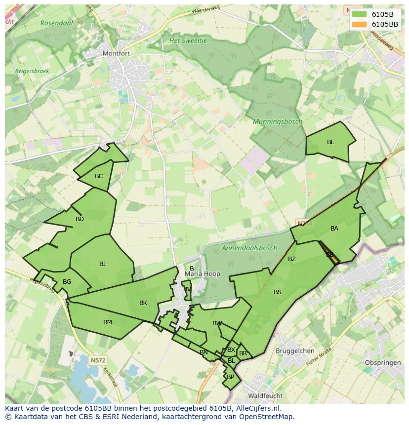 Afbeelding van het postcodegebied 6105 BB op de kaart.