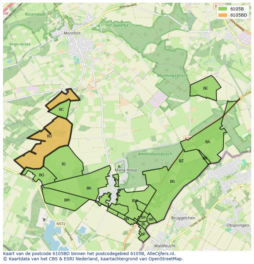 Afbeelding van het postcodegebied 6105 BD op de kaart.