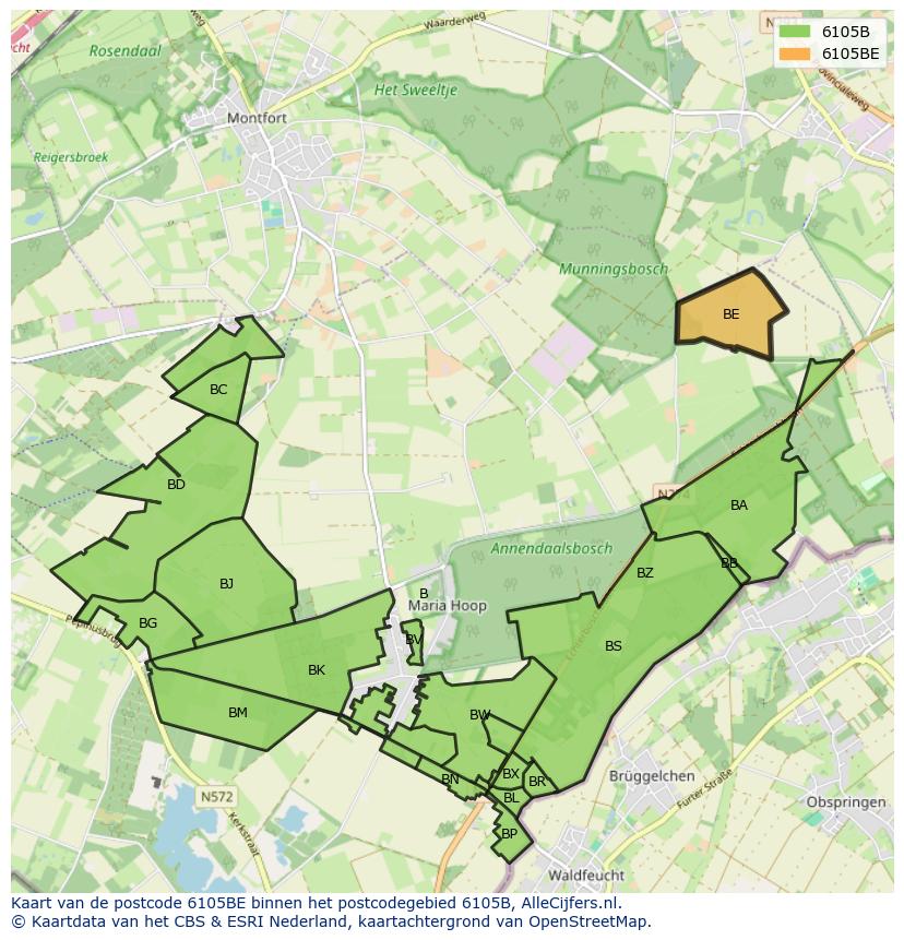 Afbeelding van het postcodegebied 6105 BE op de kaart.