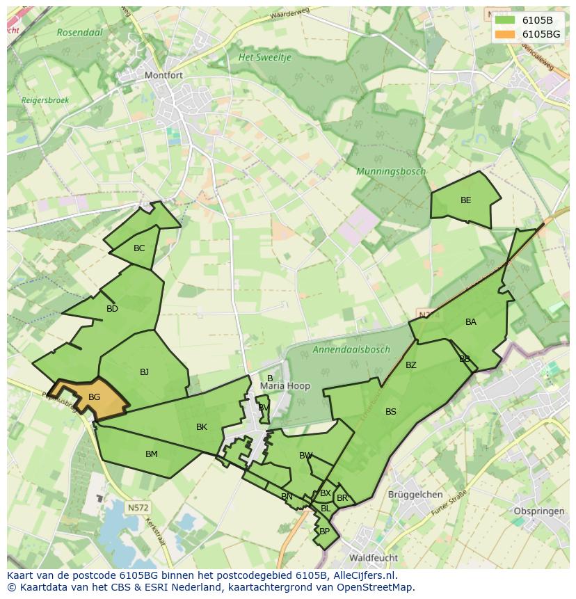 Afbeelding van het postcodegebied 6105 BG op de kaart.