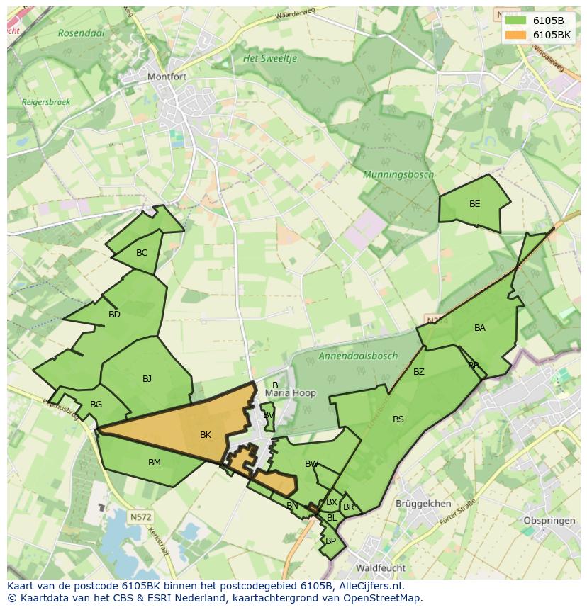 Afbeelding van het postcodegebied 6105 BK op de kaart.