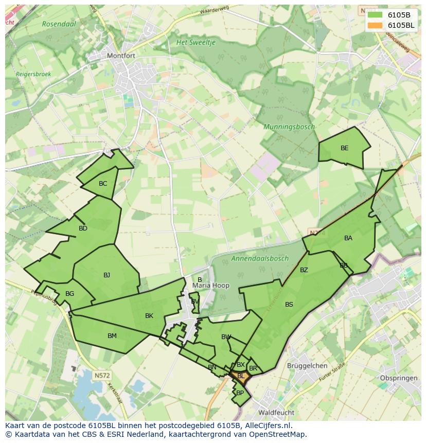 Afbeelding van het postcodegebied 6105 BL op de kaart.