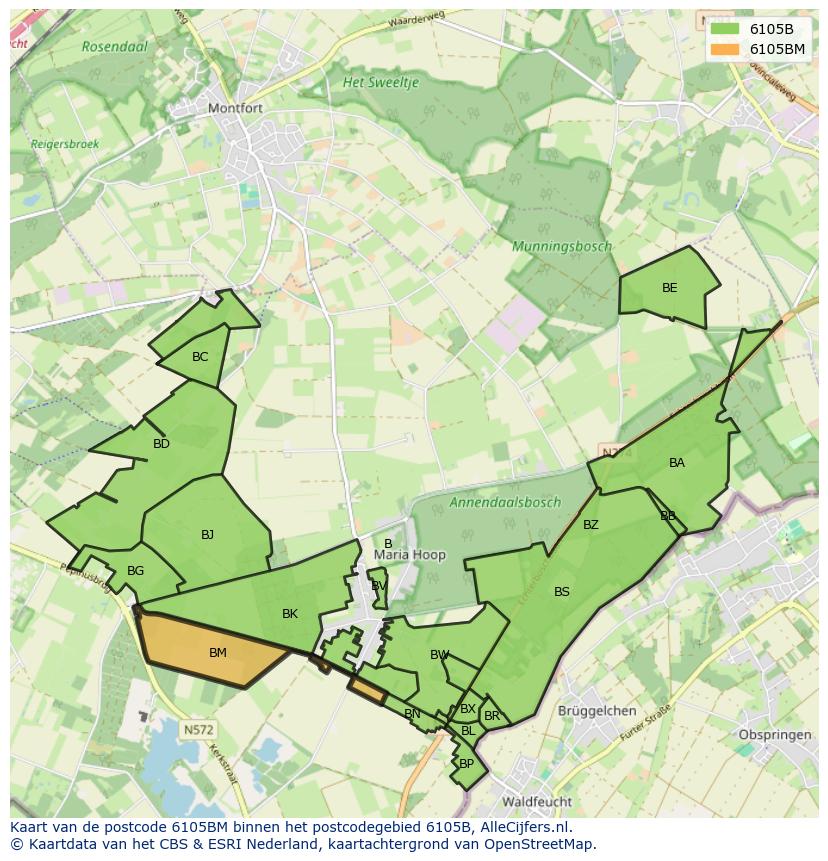 Afbeelding van het postcodegebied 6105 BM op de kaart.