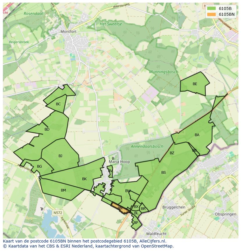 Afbeelding van het postcodegebied 6105 BN op de kaart.