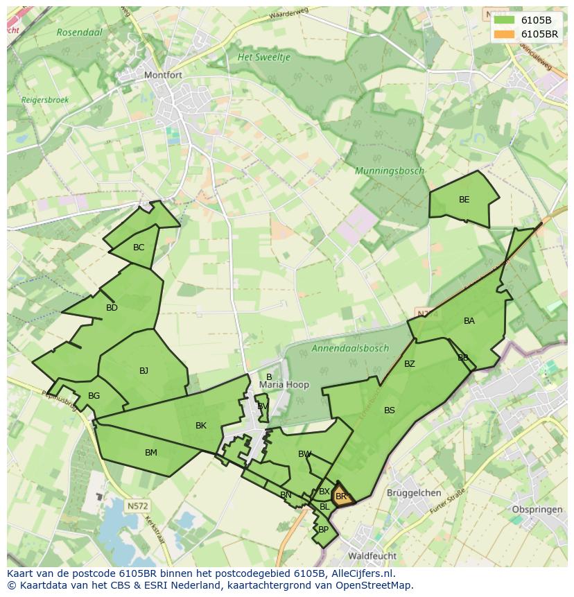 Afbeelding van het postcodegebied 6105 BR op de kaart.