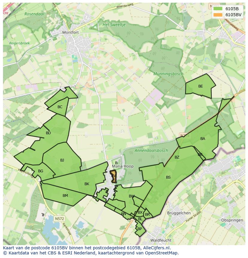 Afbeelding van het postcodegebied 6105 BV op de kaart.