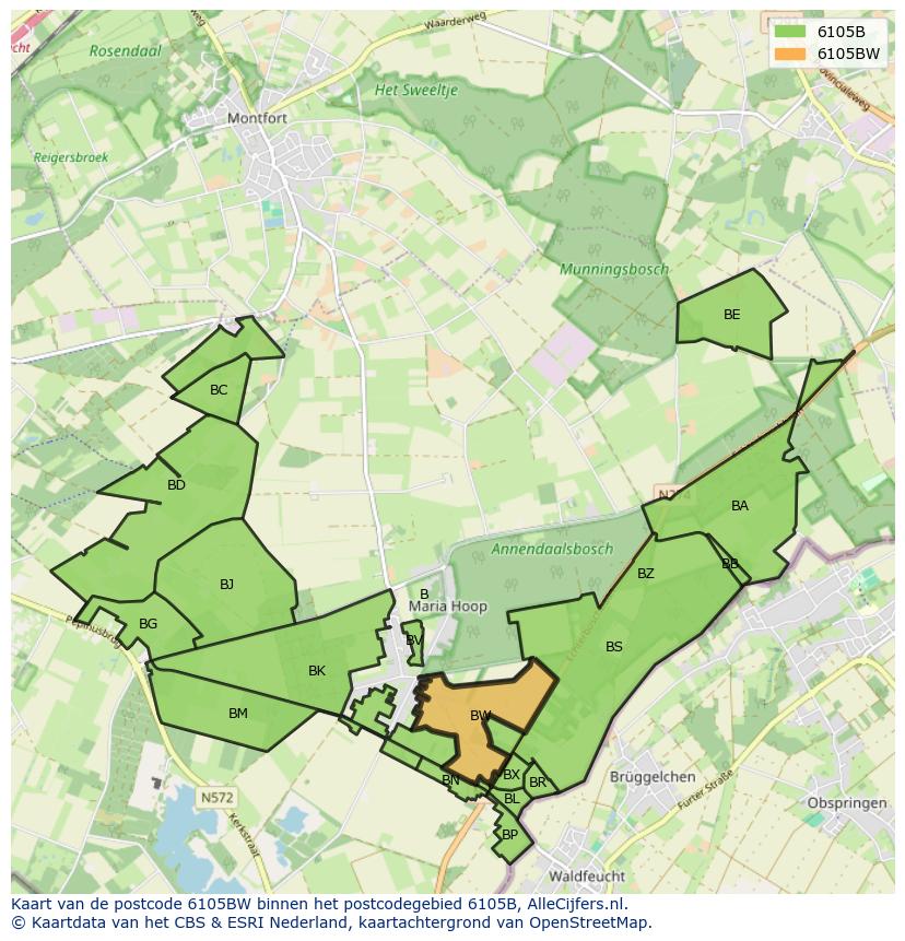 Afbeelding van het postcodegebied 6105 BW op de kaart.