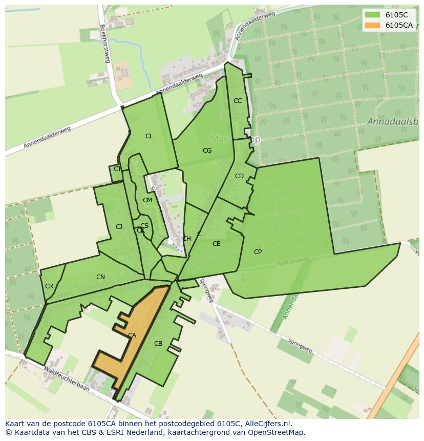 Afbeelding van het postcodegebied 6105 CA op de kaart.