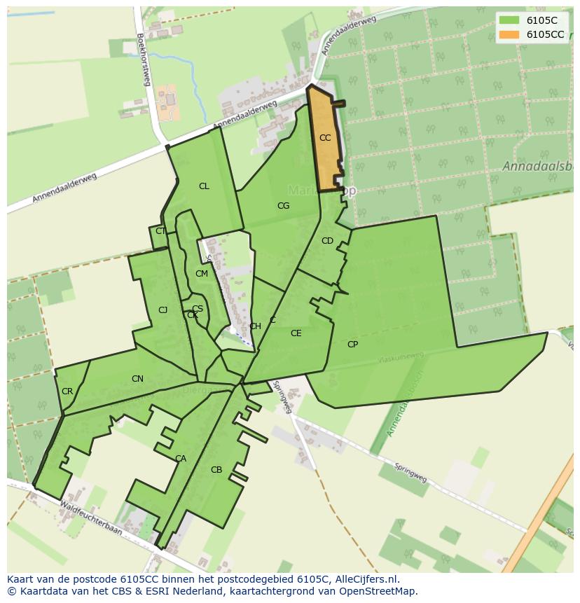 Afbeelding van het postcodegebied 6105 CC op de kaart.
