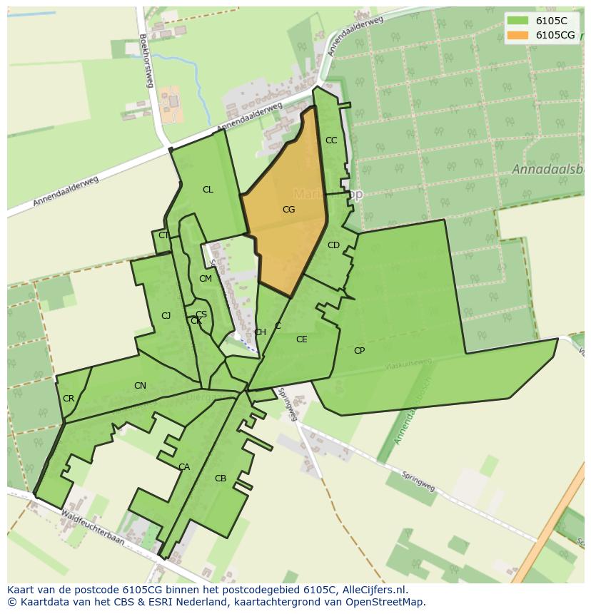 Afbeelding van het postcodegebied 6105 CG op de kaart.
