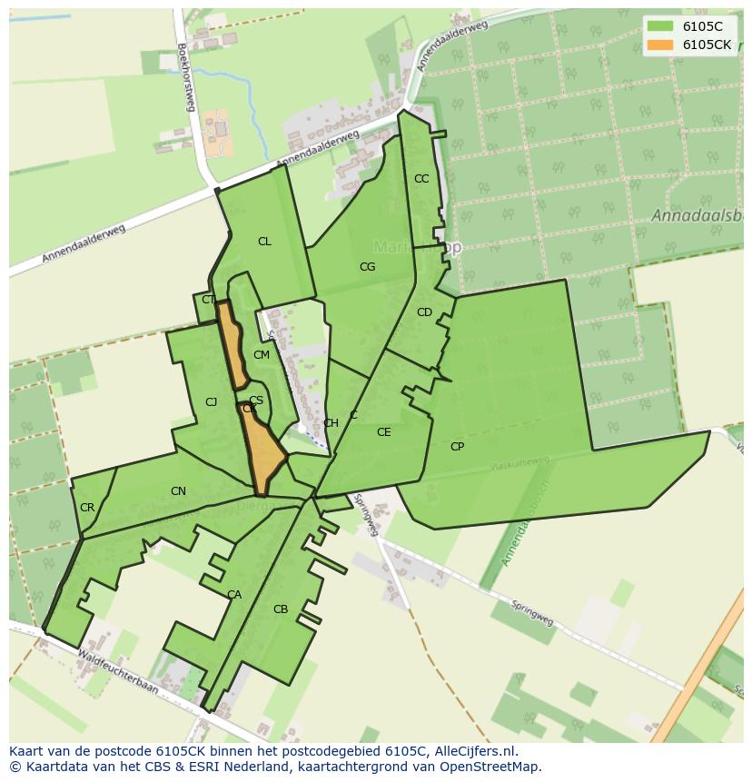 Afbeelding van het postcodegebied 6105 CK op de kaart.