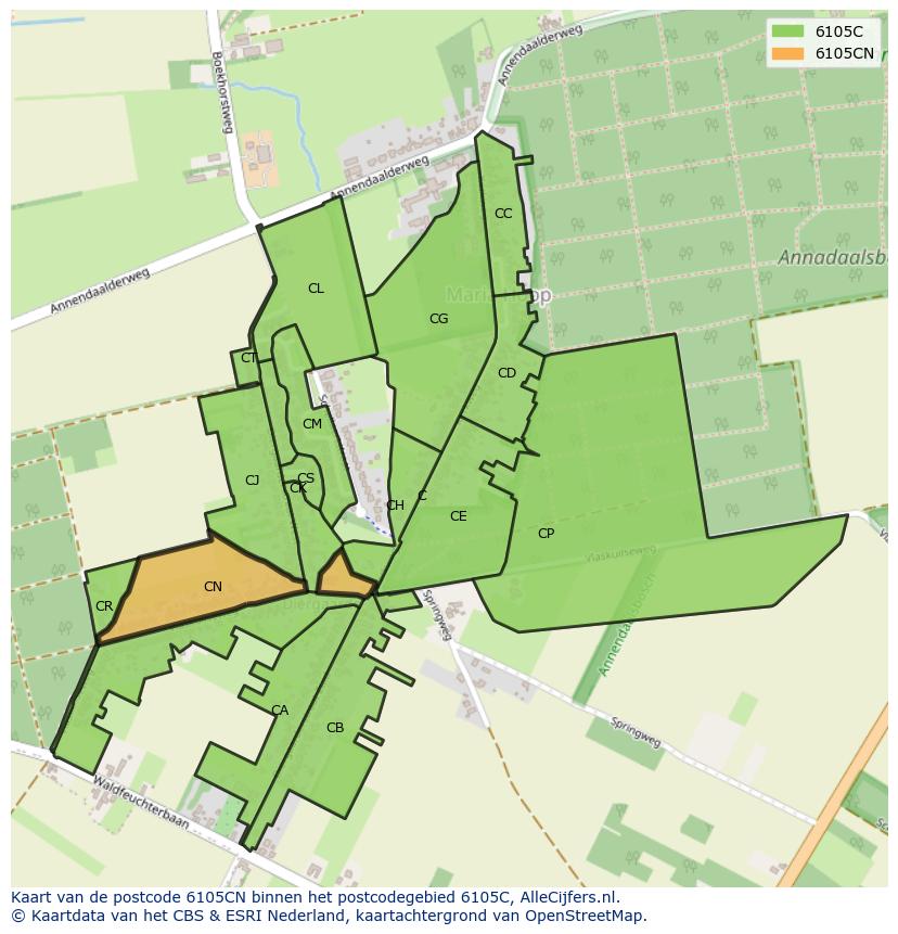 Afbeelding van het postcodegebied 6105 CN op de kaart.