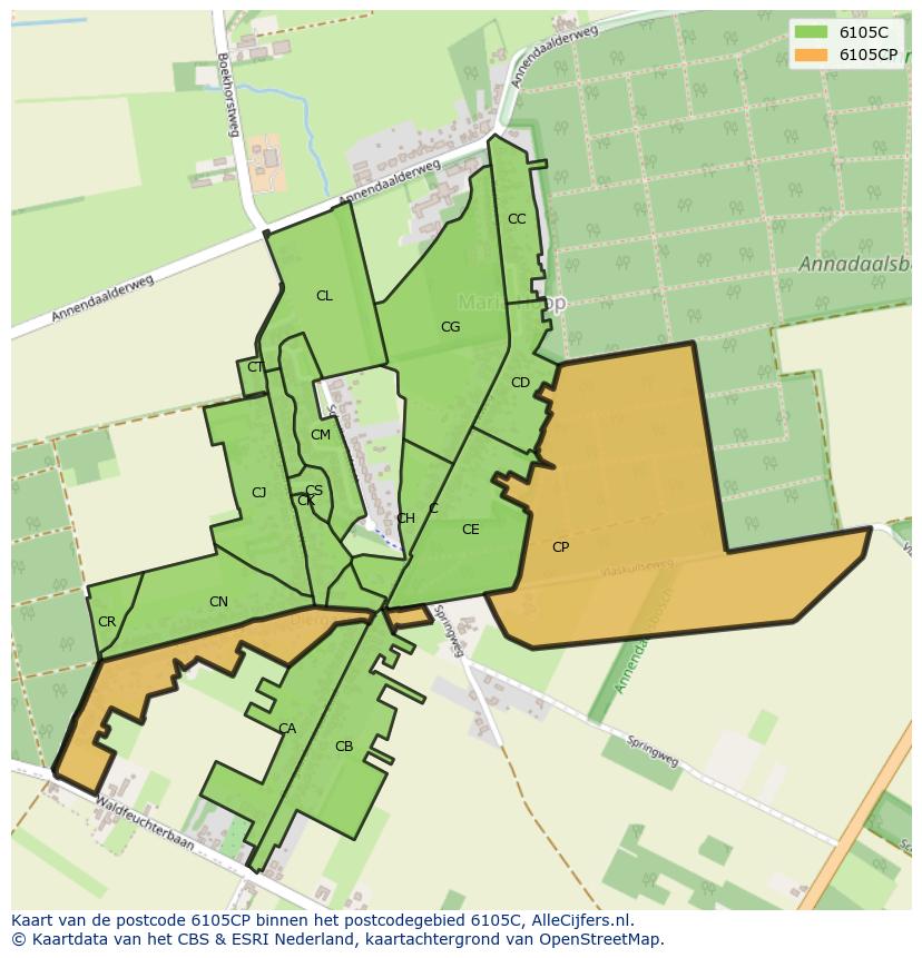 Afbeelding van het postcodegebied 6105 CP op de kaart.