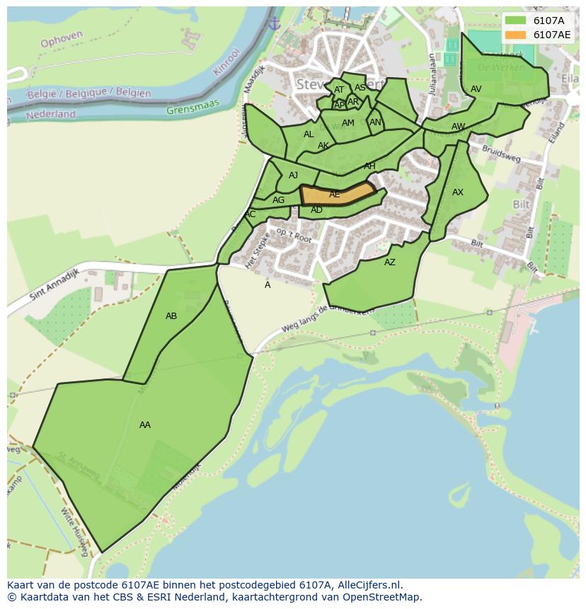 Afbeelding van het postcodegebied 6107 AE op de kaart.