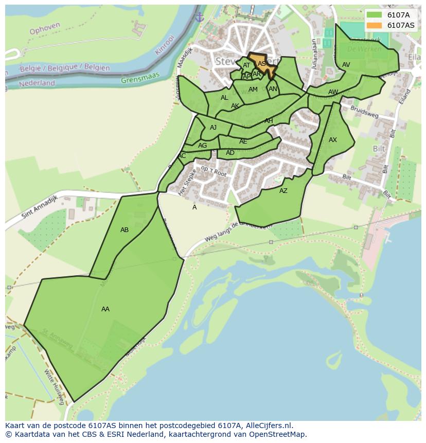 Afbeelding van het postcodegebied 6107 AS op de kaart.