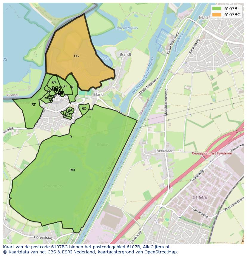 Afbeelding van het postcodegebied 6107 BG op de kaart.