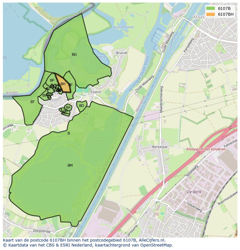 Afbeelding van het postcodegebied 6107 BH op de kaart.