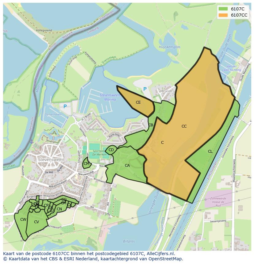 Afbeelding van het postcodegebied 6107 CC op de kaart.