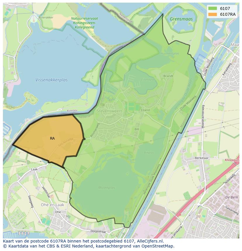 Afbeelding van het postcodegebied 6107 RA op de kaart.