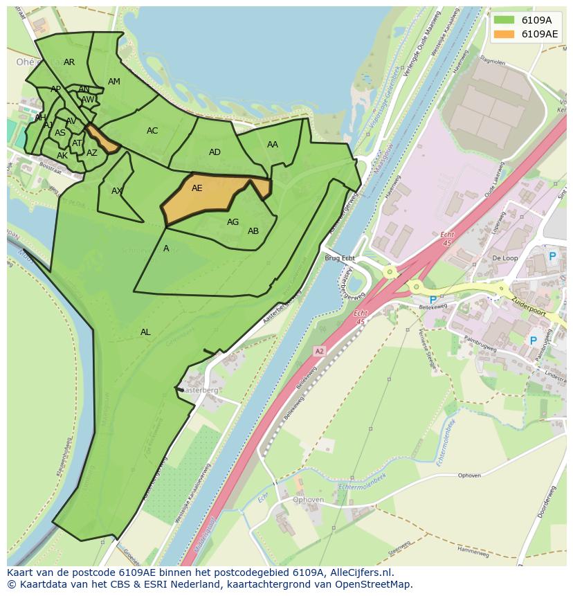 Afbeelding van het postcodegebied 6109 AE op de kaart.