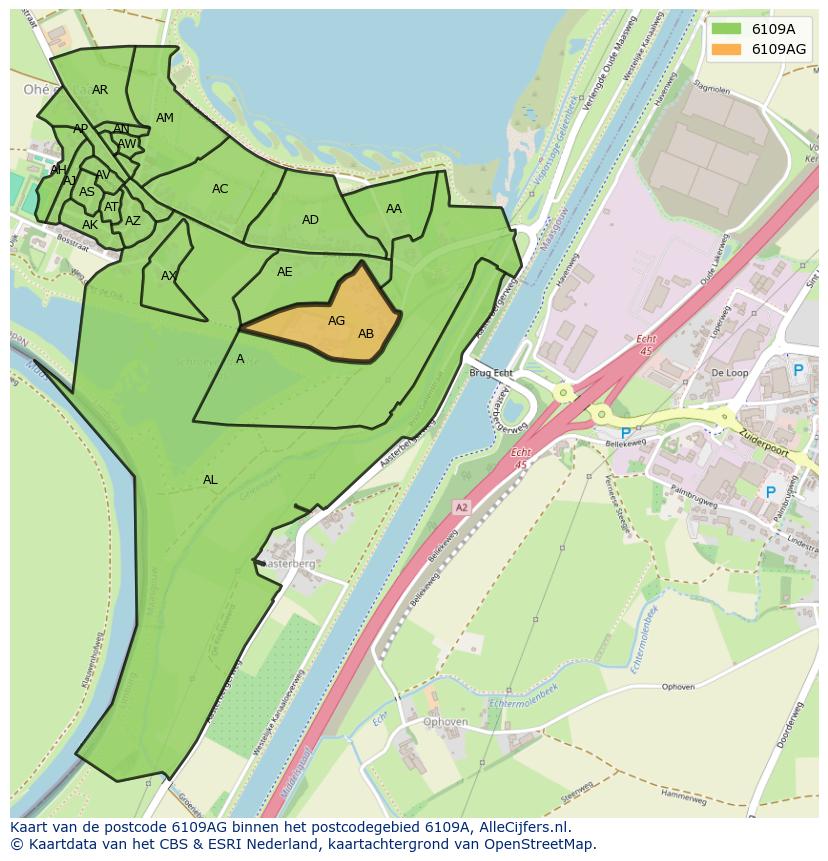 Afbeelding van het postcodegebied 6109 AG op de kaart.