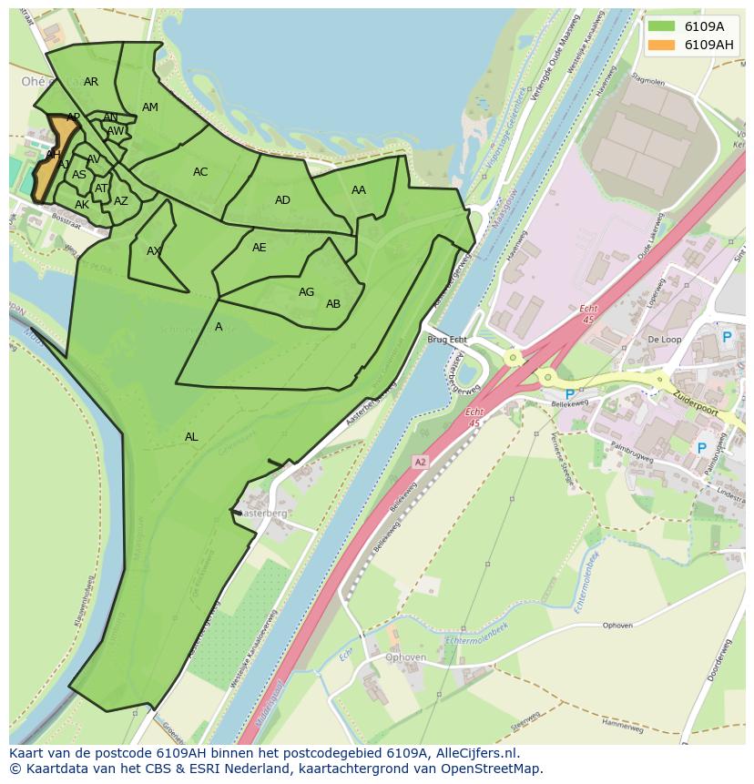 Afbeelding van het postcodegebied 6109 AH op de kaart.