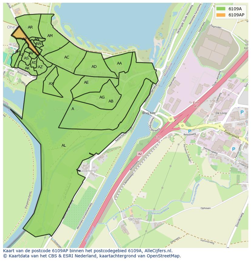 Afbeelding van het postcodegebied 6109 AP op de kaart.