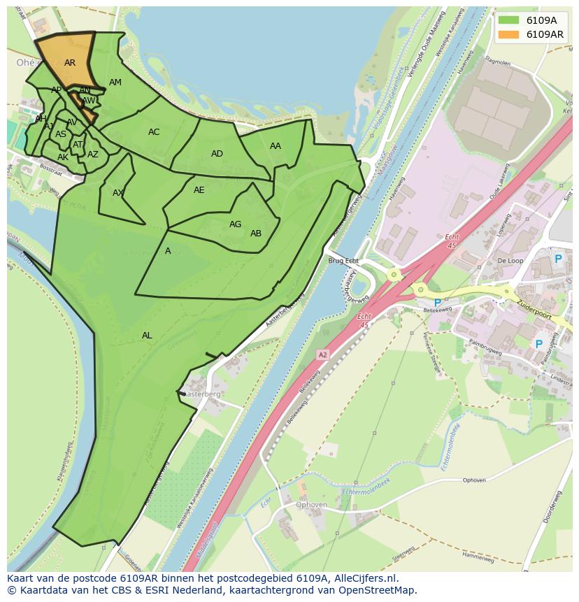 Afbeelding van het postcodegebied 6109 AR op de kaart.