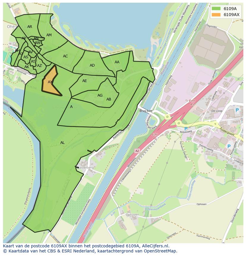 Afbeelding van het postcodegebied 6109 AX op de kaart.