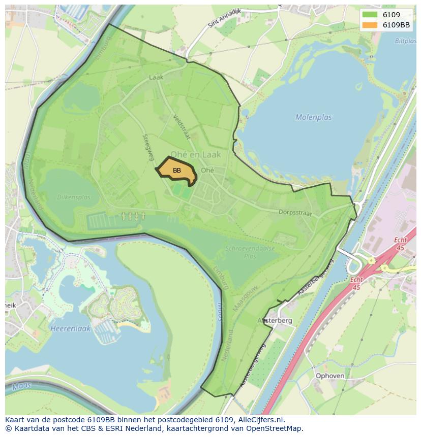 Afbeelding van het postcodegebied 6109 BB op de kaart.