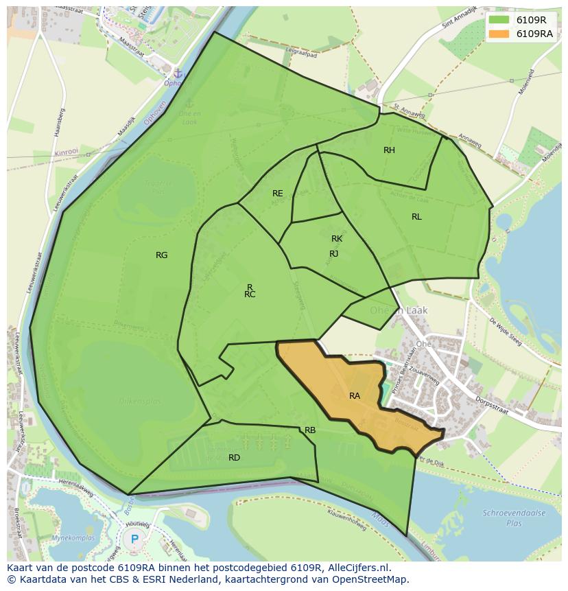 Afbeelding van het postcodegebied 6109 RA op de kaart.
