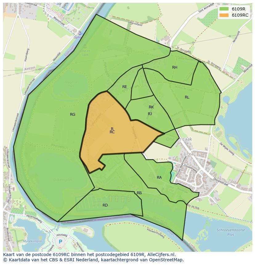Afbeelding van het postcodegebied 6109 RC op de kaart.